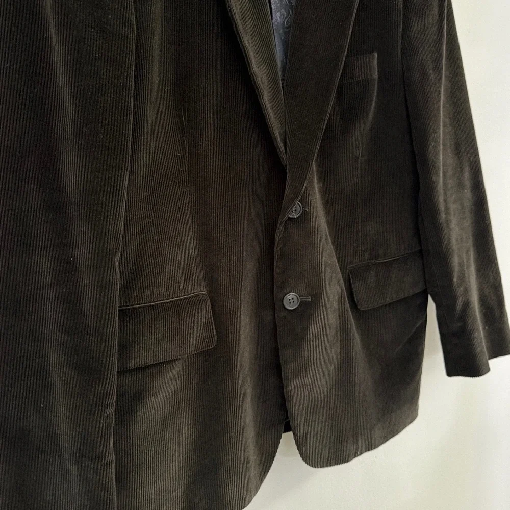 Stafford Essentials Mens 42S Corduroy Blazer Brown Classic Fit Paisley Lining